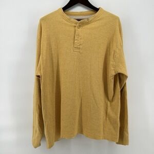 L.L.Bean Double L Henley Shirt Mens 2XL Mustard Yellow Wool Blend Cabin Core